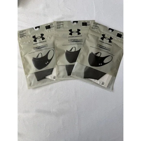 New Under Armour Black Unisex Sportsmask Featherweight Lot Of 3 Size L/XL Health - Picture 4 of 4